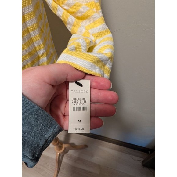 Talbots Medium 3/4 Sleeve Yellow/white Stripe Blouse Boat Neck, spring, summer T - Picture 2 of 5